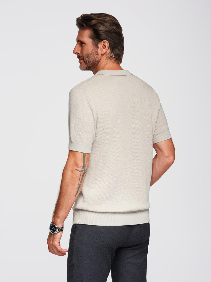 Men's cotton structured knit polo shirt - beige V6 OM-POSS-0117