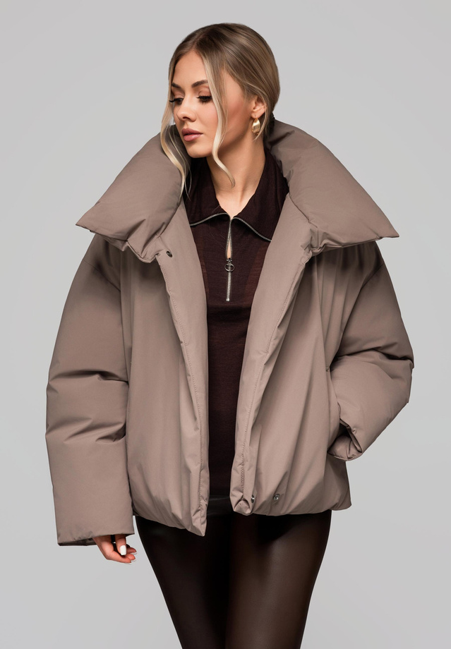 Women's quilted jacket with stand-up collar OW-JALP-0101 v3 - taupe