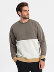 Men's OVERSIZE sweatshirt with contrasting color combination - khaki V7 B1673