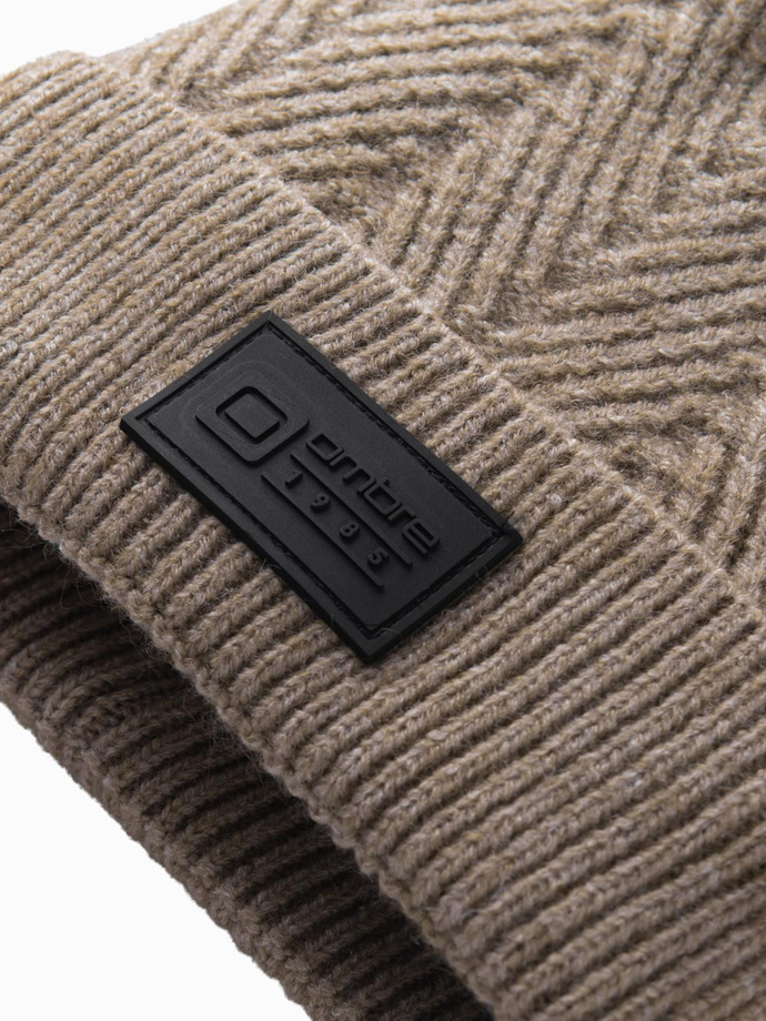 Men's knitted sweater-weave cap with patch - ash V6 OM-ACWH-0122