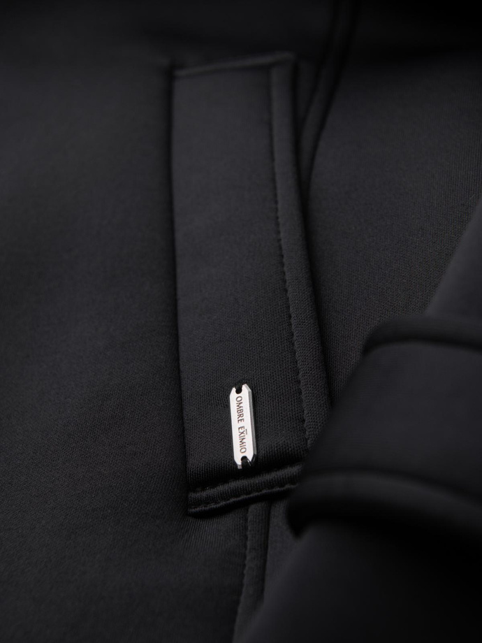 Męski minimalistyczny płaszcz średniej długości z kapturem - czarny V4 OM-COLC-0144