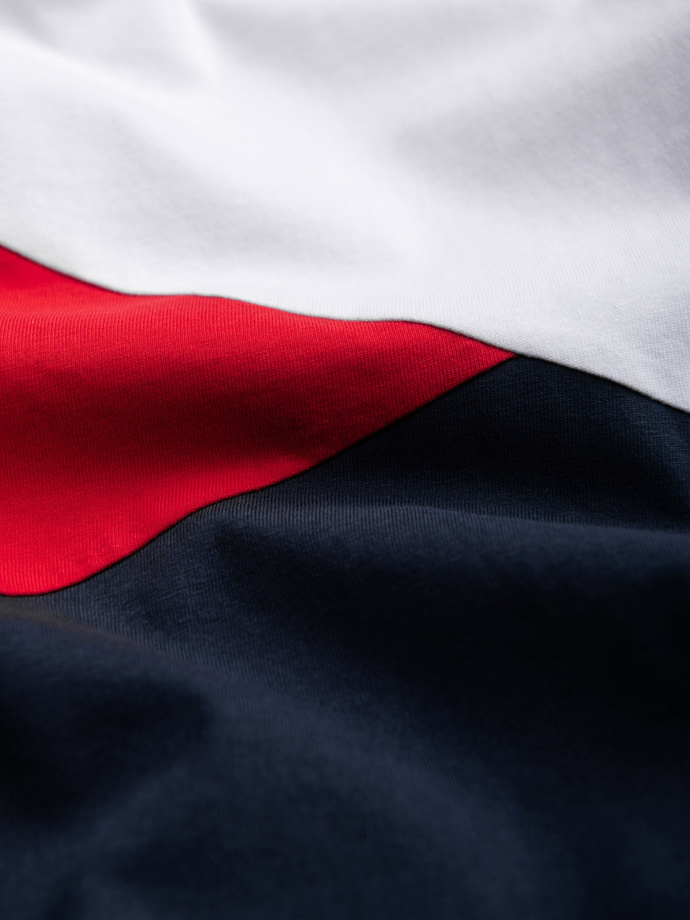 Trójkolorowy t-shirt męski bawełniany - biało-granatowy V3 OM-TSCT-0174