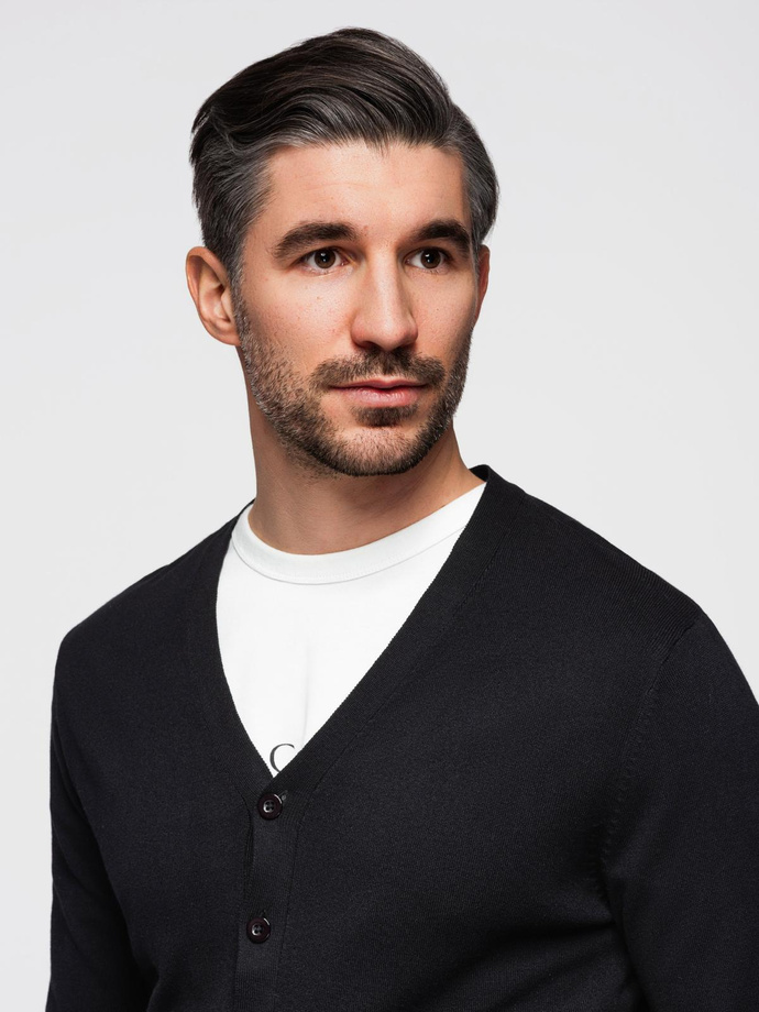 Monochrome knitted men's viscose cardigan - black V2 OM-SWCD-0126