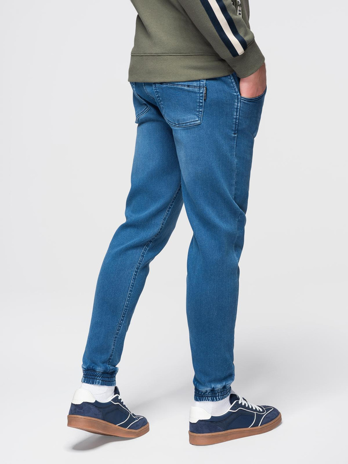 Men's denim jogger pants with drawstring waist - blue V1 OM-PADJ-0242