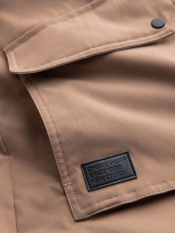 Męska długa kurtka parka z kożuszkiem – beżowa V1 OM-JALJ-0181