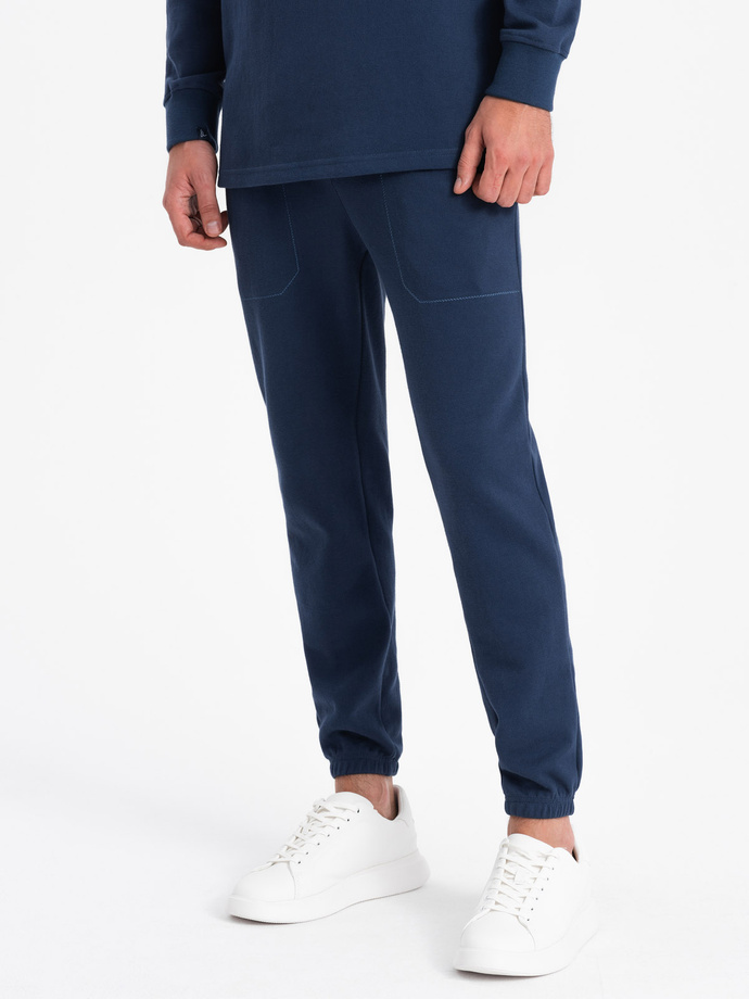 Men's tracksuit set sweatshirt with polo collar + pants - navy blue V5 Z71