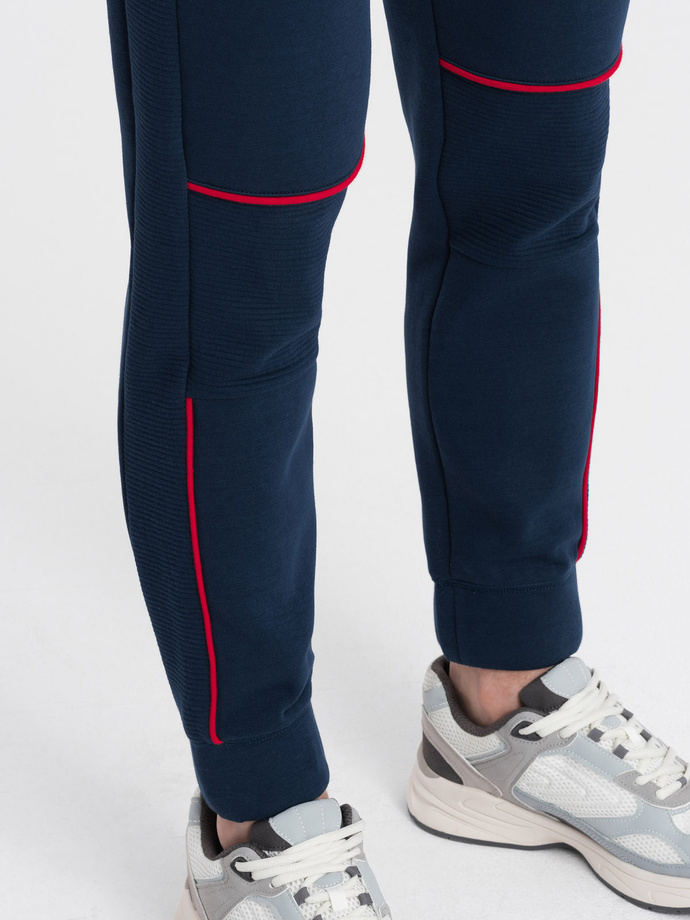 Men's sweatpants with contrast stitching - navy blue V4 OM-PASK-0145