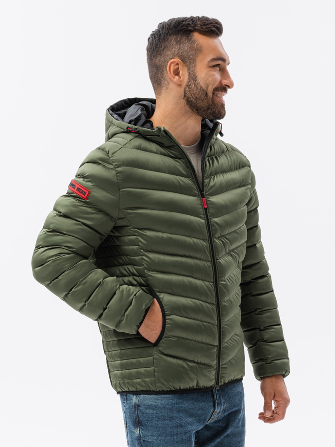 Men's quilted jacket with satin finish - green V20 OM-JALP-0121