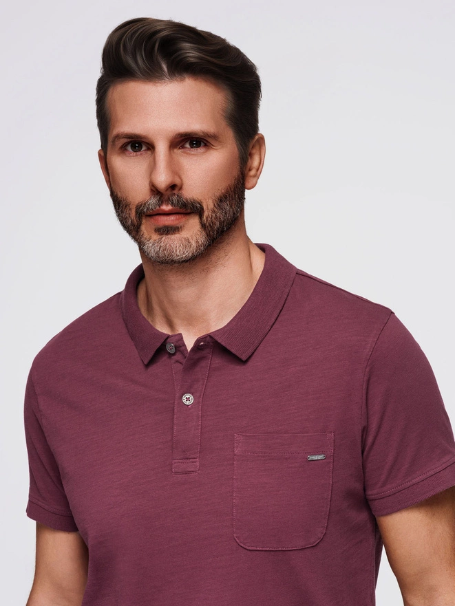 Men's polo t-shirt with decorative buttons - maroon V6 S1744