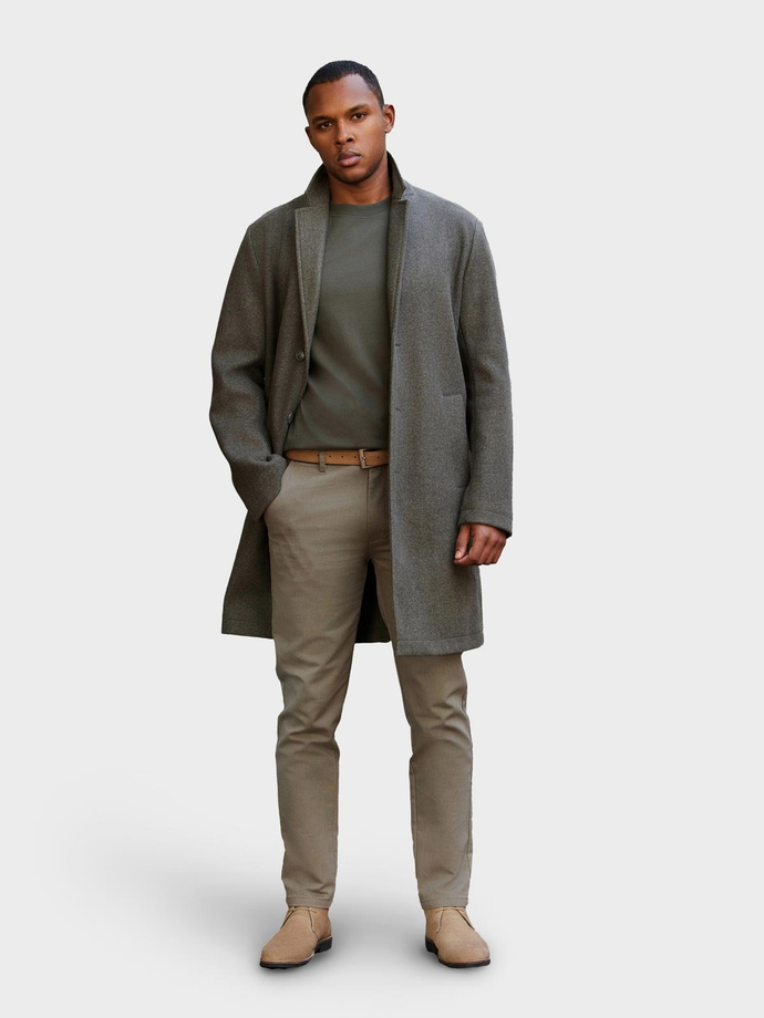 Jednorzędowy płaszcz męski bez podszewki – szarozielony V6 C636