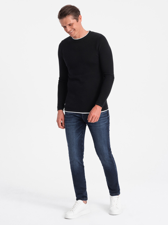 Men's cotton sweater with round neckline - black V1 OM-SWSW-0103