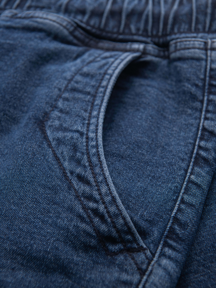 Men's denim shorts with rolled up leg - dark blue V2 OM-SRDS-0161