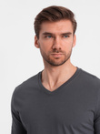 Men's unprinted longsleeve with a v-neck - graphite V4 OM-LSBL-0108