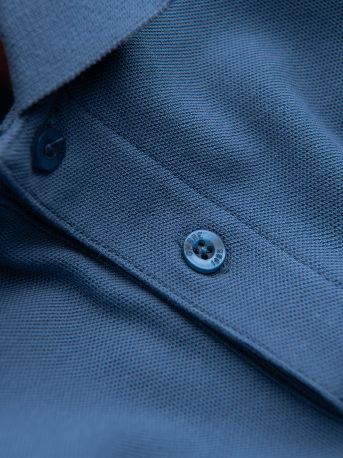 BASIC men's single color pique knit polo shirt - blue V16 OM-POBS-0100