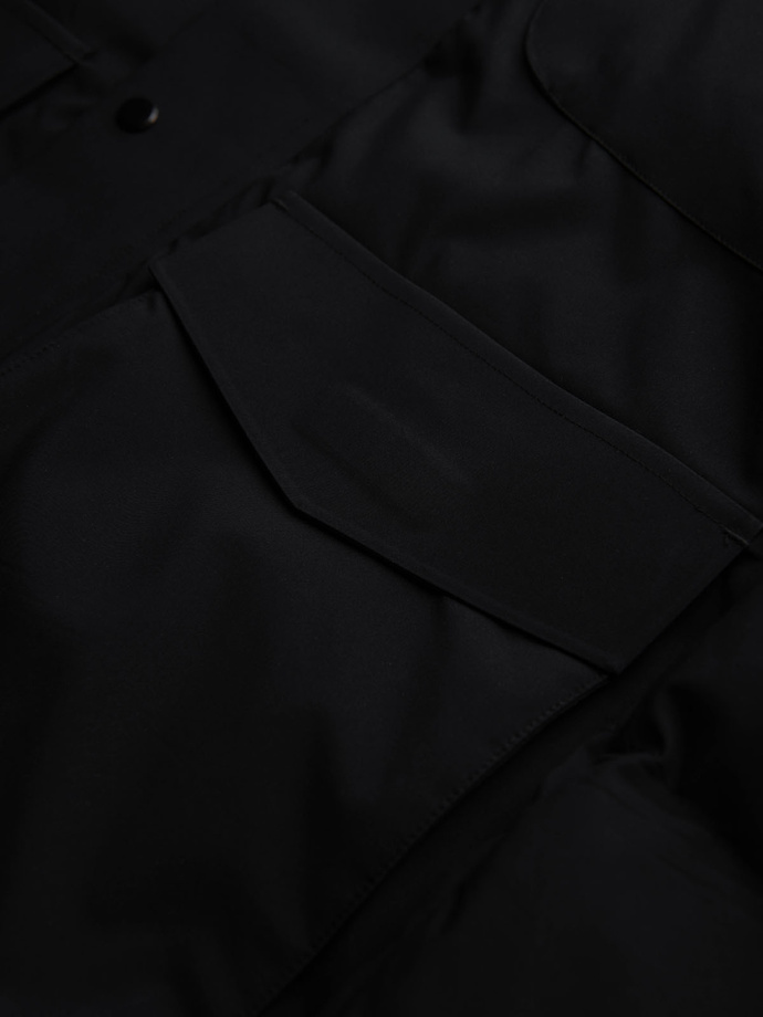 Zimowa kurtka męska z odpinanym kapturem z wodoodpornego materiału - czarna V3 OM-JAHP-0306