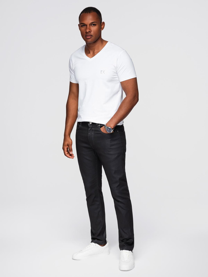 Męskie woskowane spodnie jeansowe SLIM FIT – czarne V3 OM-PADP-0149