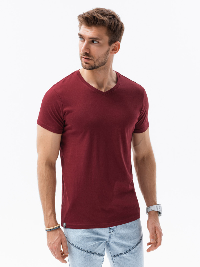 Men's classic BASIC v-neck T-shirt - maroon V10 S1369