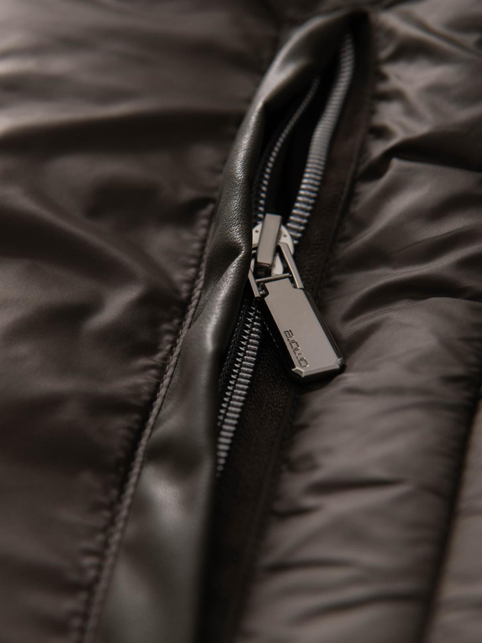 Classic quilted men's jacket with stand-up collar - olive V3 OM-JALP-0261