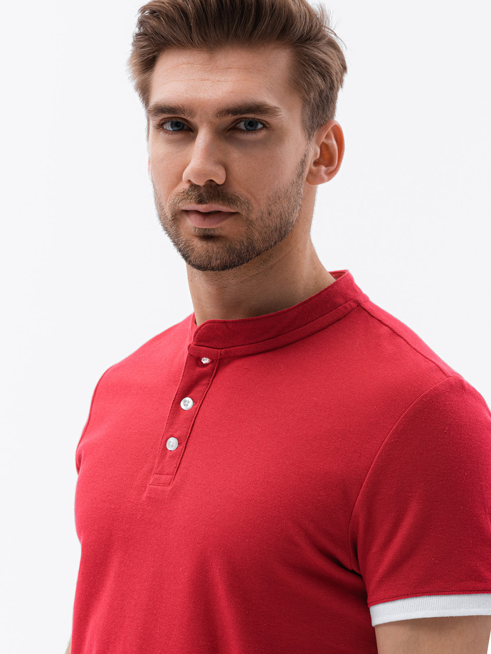 Men's collarless polo t-shirt - red V2 S1381