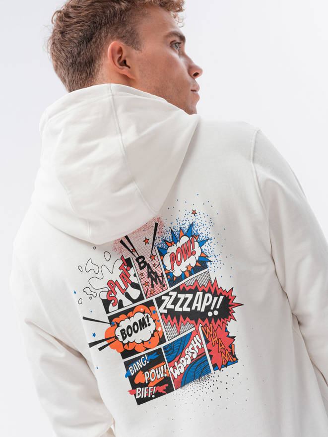 Bluza męska hoodie z nadrukiem na plecach - V3 ecru B1357