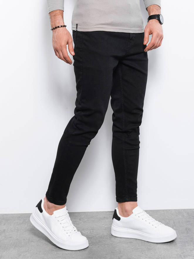 Męskie spodnie jeansowe bez przetarć SLIM FIIT - czarne V11 OM-PADP-0148