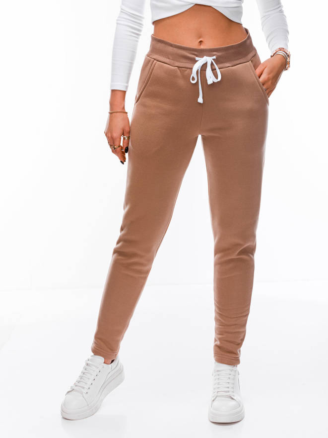 Spodnie damskie dresowe PLR069 - brązowe