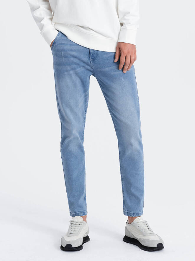 Spodnie męskie jeansowe SKINNY FIT z kieszeniami chino - jasnoniebieskie V2 OM-PADP-0100