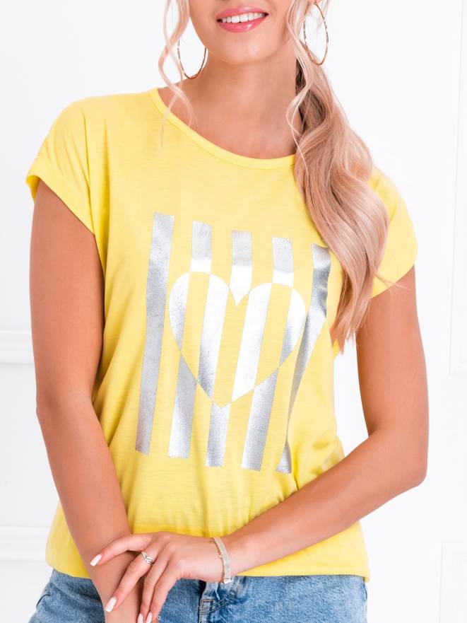 T-shirt damski z nadrukiem SLR021 - żółty