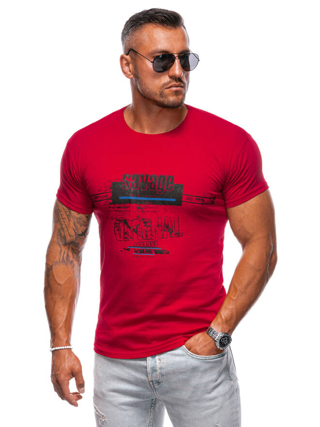 T-shirt męski z nadrukiem S1983 - czerwony