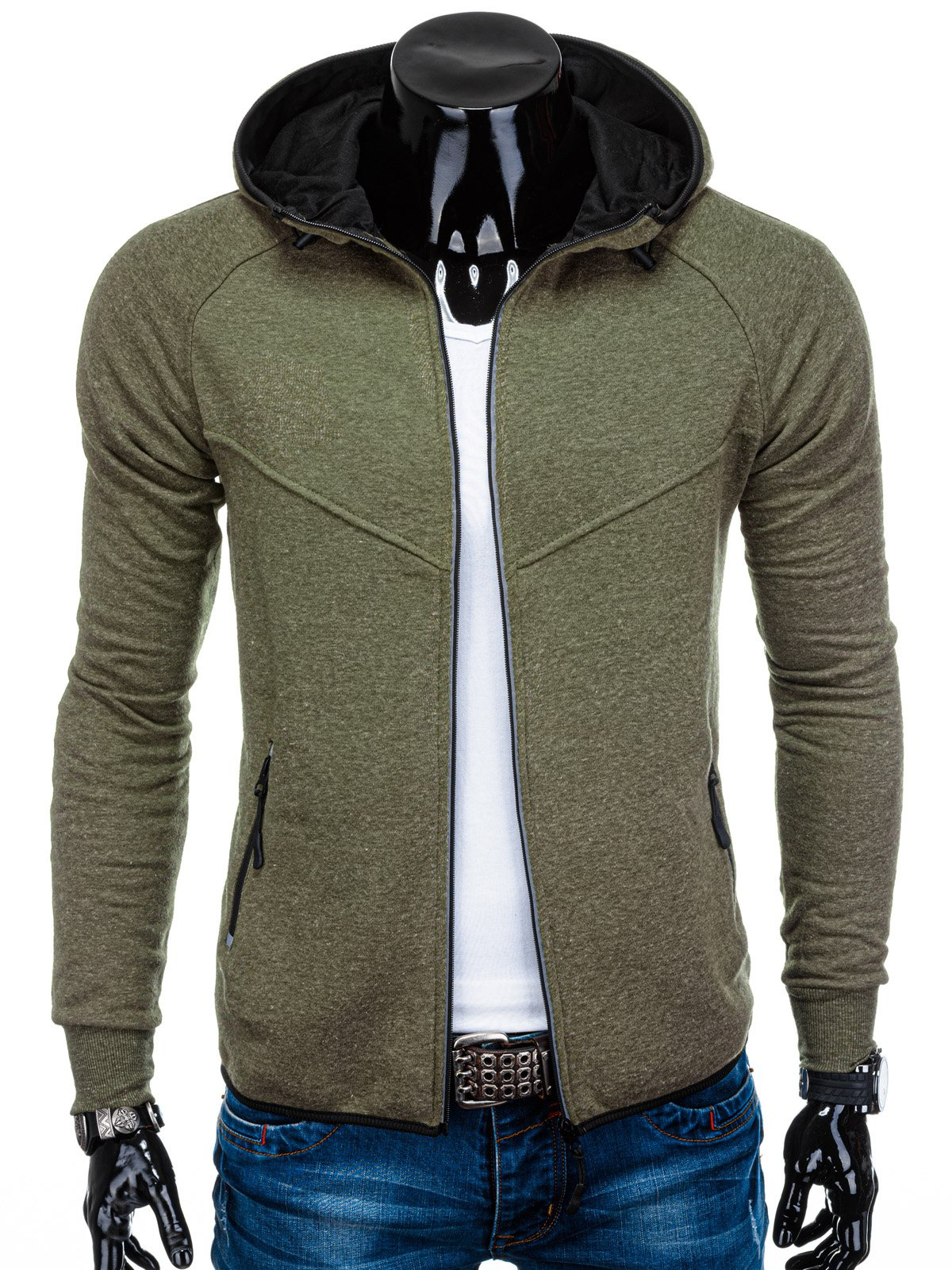 Bluza męska rozpinana z kapturem B1114 - khaki | MODONE wholesale