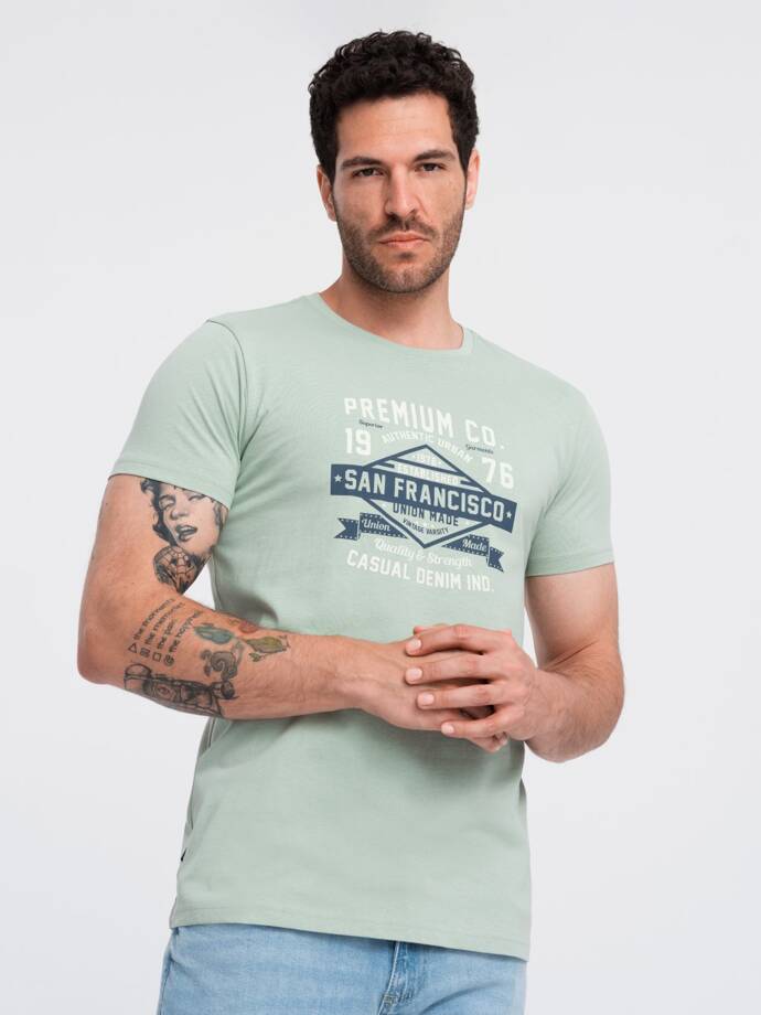 Bawełniany męski t-shirt z nadrukiem San Francisco – miętowy V2 OM-TSPT-0120