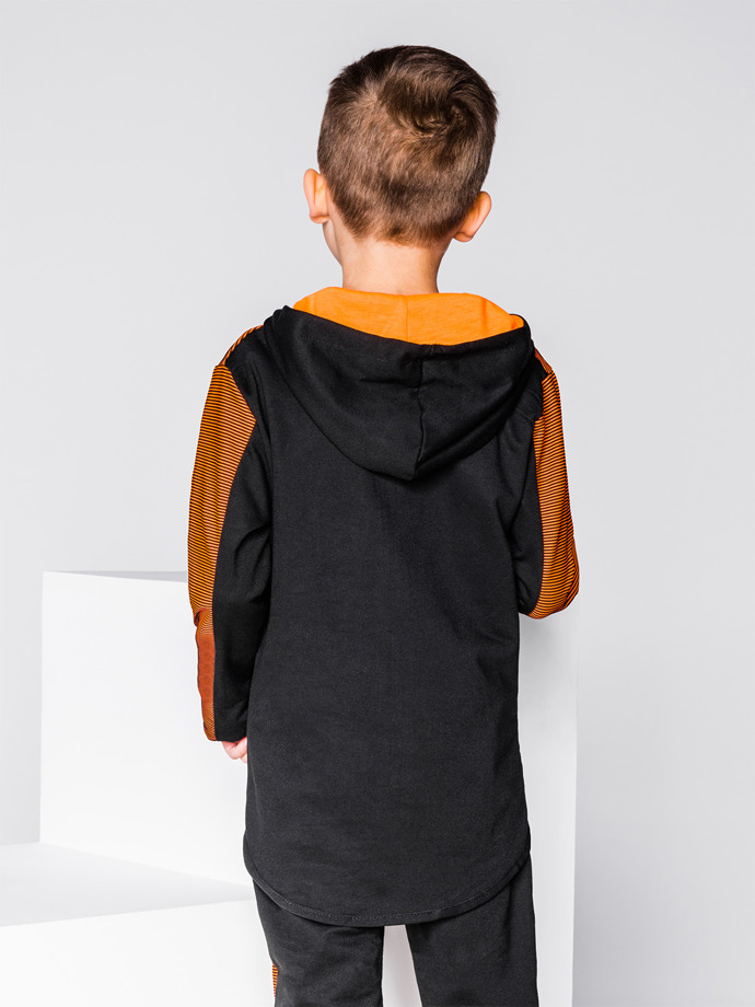 Bluza dziecięca z kapturem rozpinana KB021 - czarna/pomarańczowa