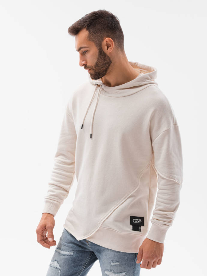 Bluza męska hoodie z przeszyciami - kremowa V1 B1187
