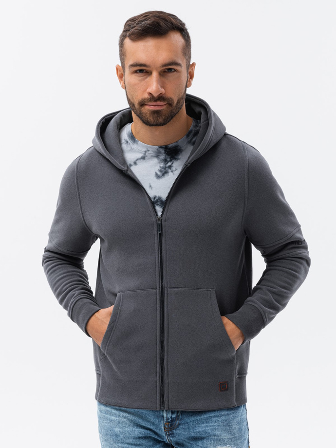 Bluza męska rozpinana hoodie z nadrukami - grafitowa V1 B1423
