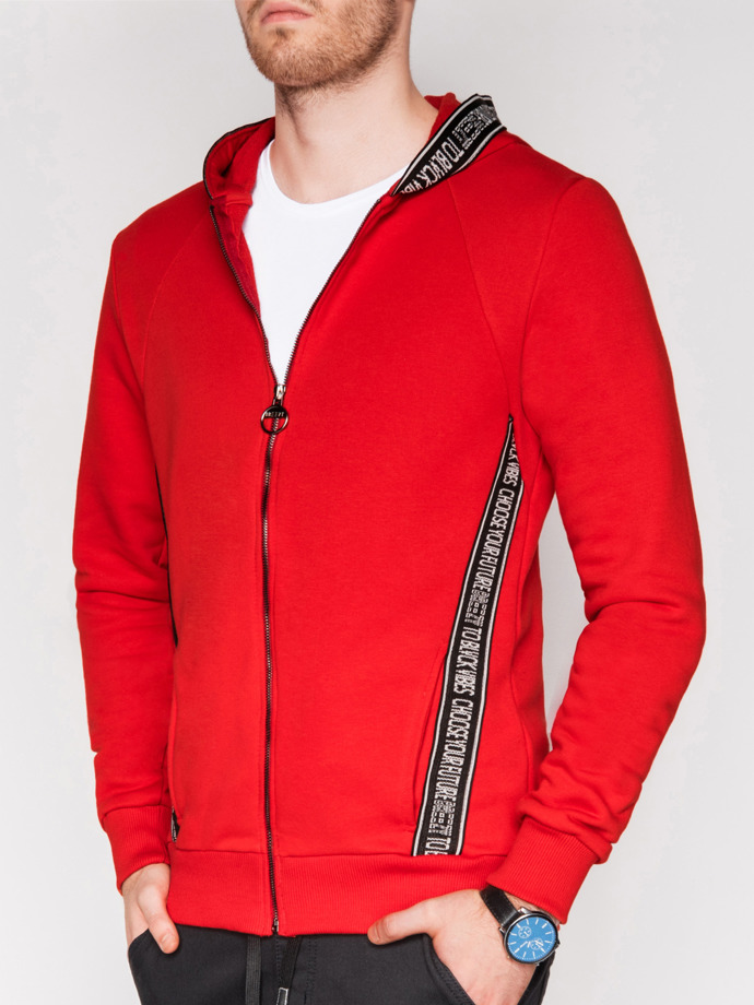 Bluza męska z kapturem rozpinana - czerwona B908