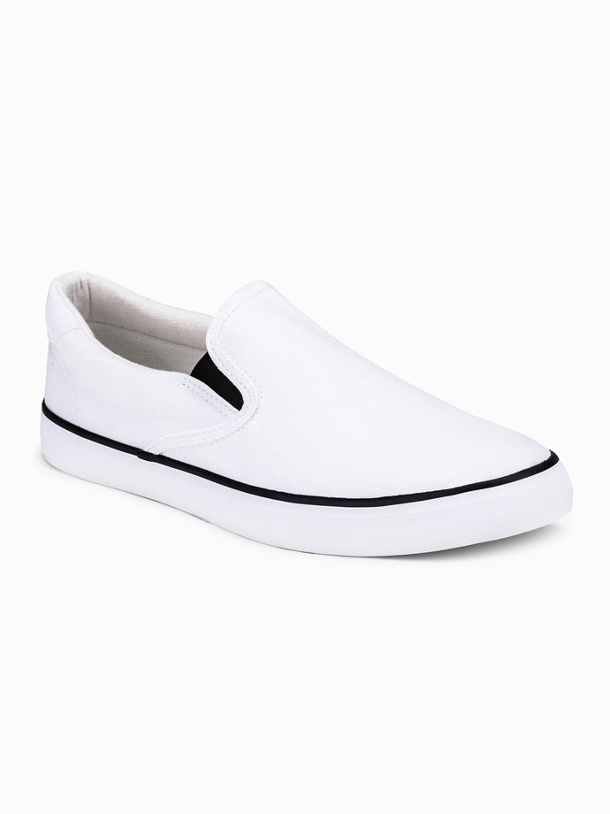 Buty męskie slip on - białe T301