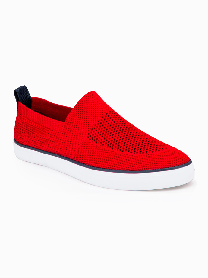 Buty męskie slip on - czerwone T308