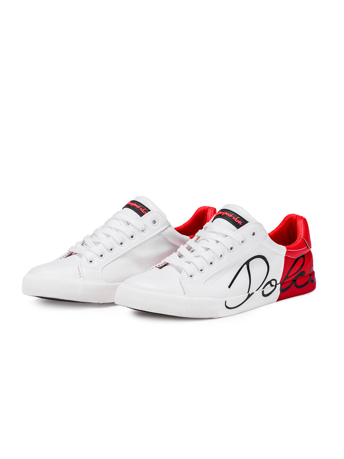 Buty męskie trampki T206 - białe/czerwone