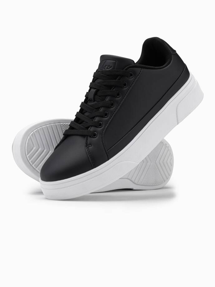 Buty sneakersy męskie z ekoskóry na grubej podeszwie – czarne V5 OM-FOSL-0166