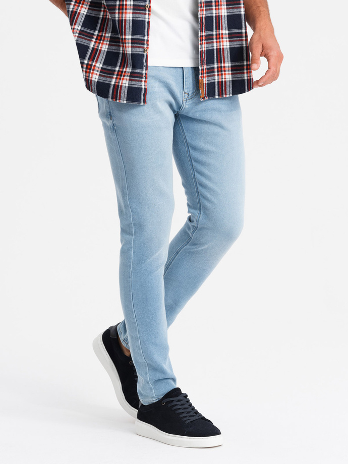 Dopasowane jeansowe spodnie męskie SLIM FIT z elastanem – błękitne V3 OM-PADP-0214