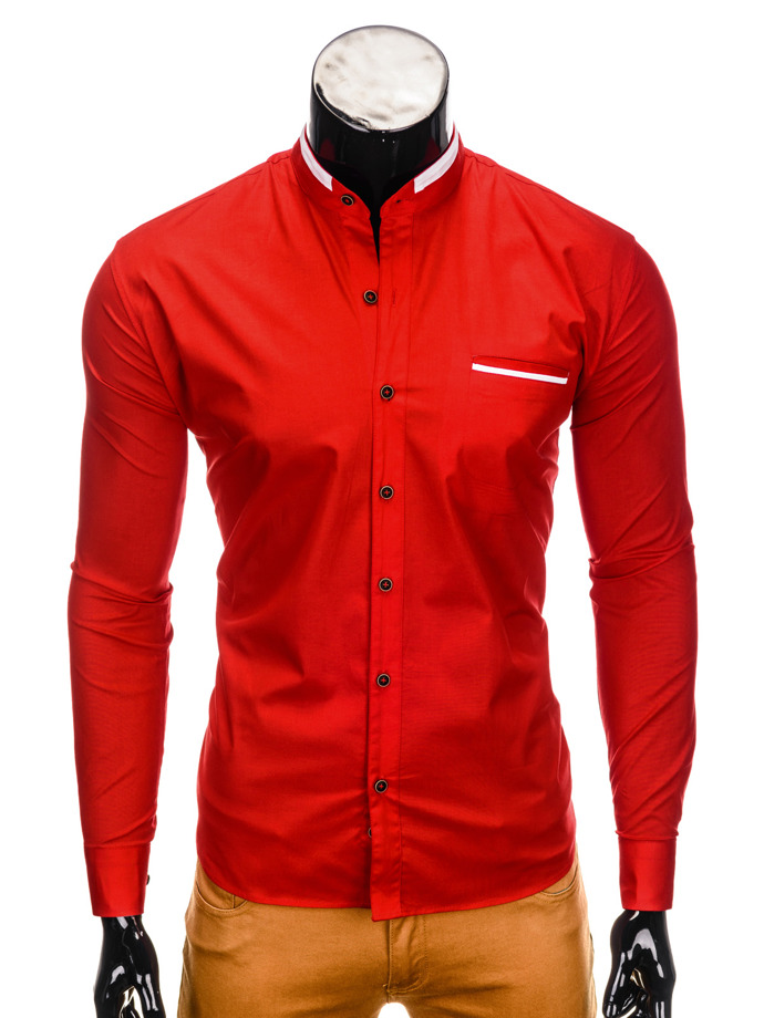 Koszula męska elegancka z długim rękawem - czerwona K303