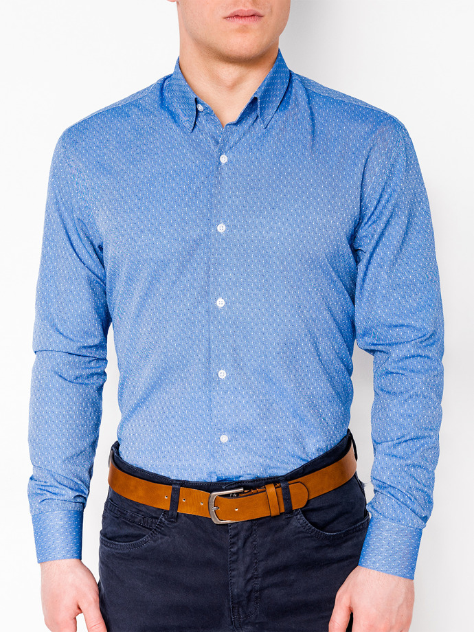 Koszula męska elegancka z długim rękawem - niebieska K464