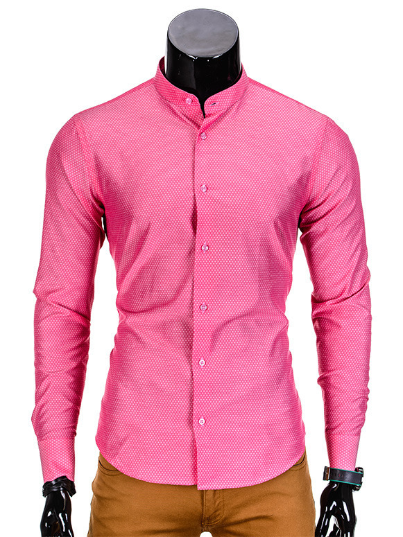 Koszula męska elegancka z długim rękawem - różowa K348