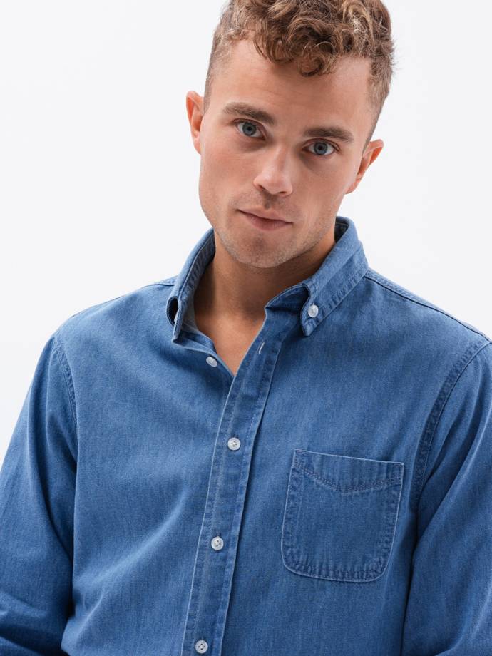 Koszula męska klasyczna jeansowa -niebieska V1 K568