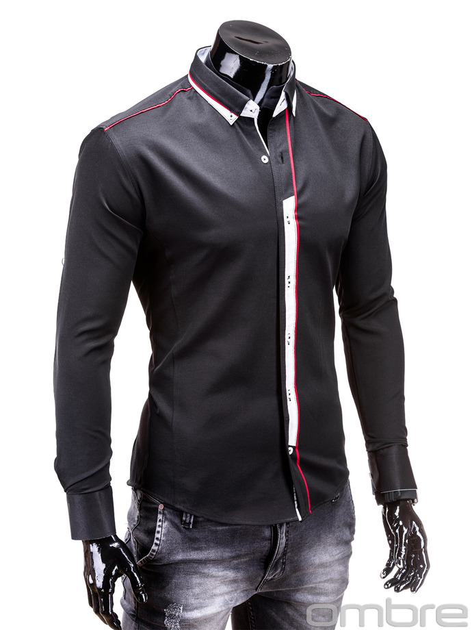 Koszula męska z długim rękawem K155 - czarny