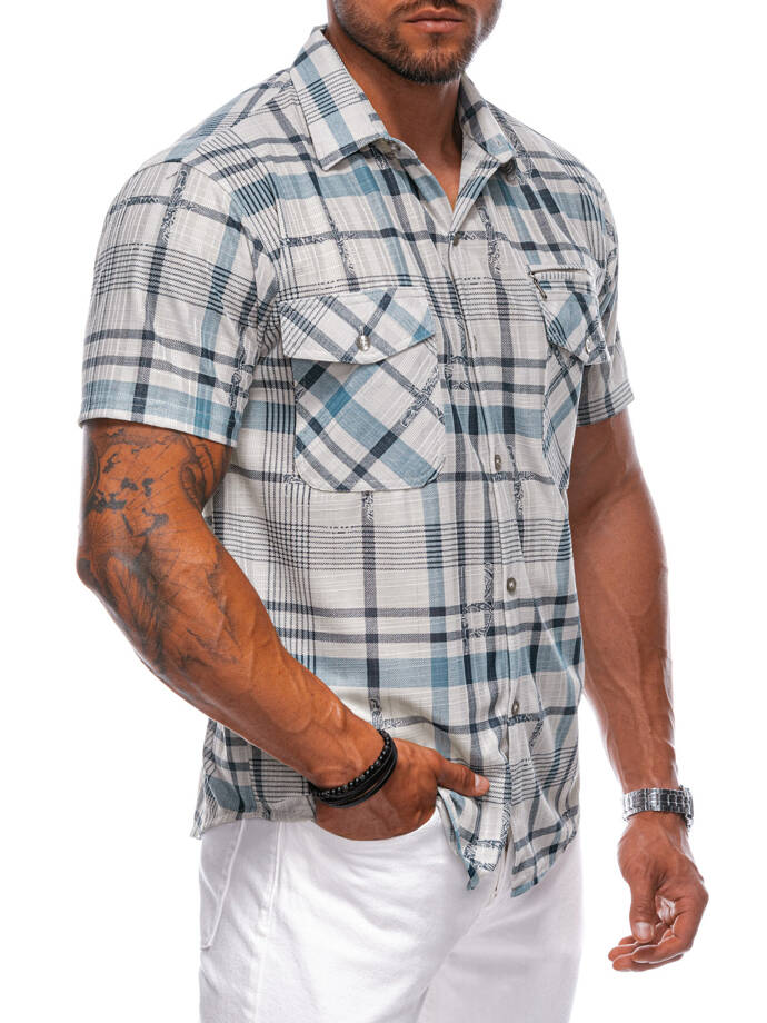 Koszula męska z krótkim rękawem K667 - błękitna