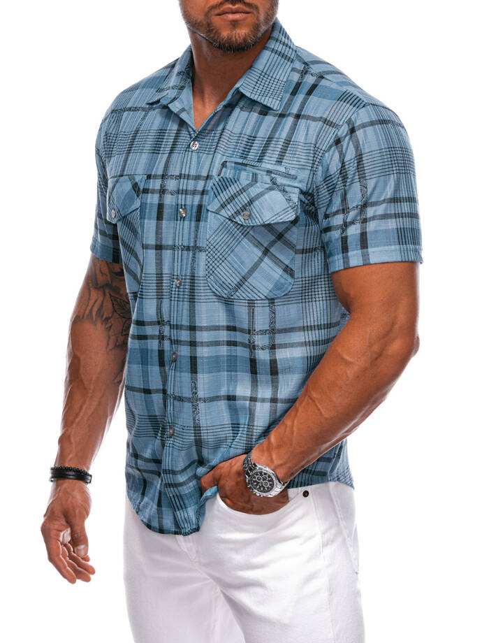 Koszula męska z krótkim rękawem K667 - niebieska