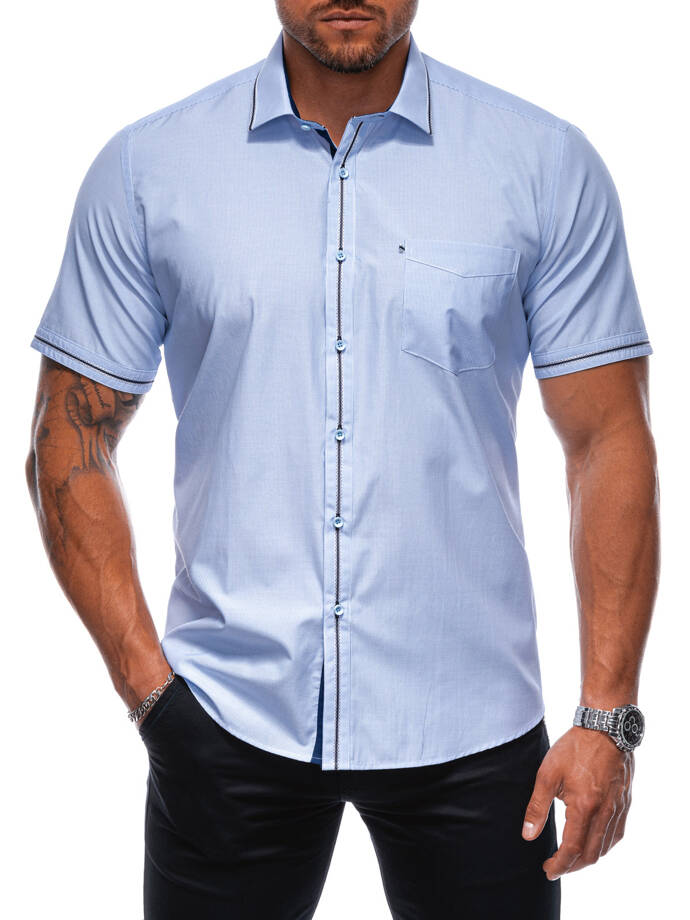 Koszula męska z krótkim rękawem K676 - błękitna