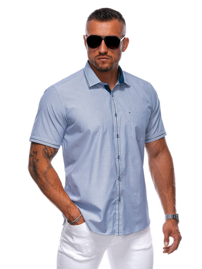 Koszula męska z krótkim rękawem K676 - niebieska