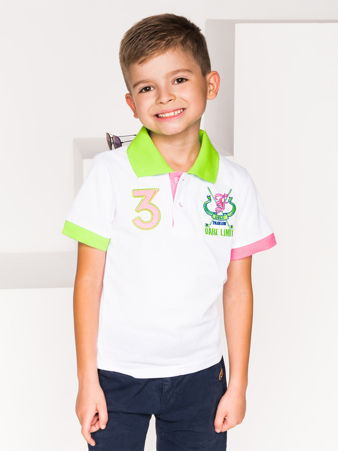 Koszulka dziecięca polo z nadrukiem KS023 - biała KS023